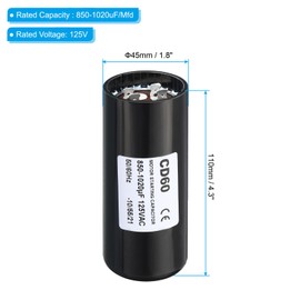 PATIKIL Motor Start Capacitor, 850-1020uF/Mfd 125V 50/60Hz CD60 Run Capacitor Motor Starting Capacitor for Electric Motor Starts Running
