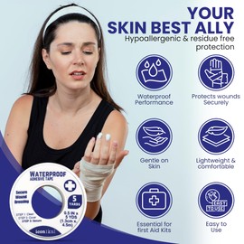 Iconikal 4-Pack First Aid Waterproof Adhesive Tape, 0.5 x 180-Inches, White for Wound Care Gauze Wrap