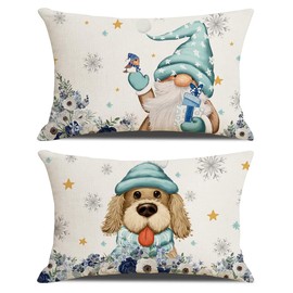 Pack of 2 Christmas Cushion Covers, 50 x 30 cm, Rectangular, Christmas Decoration Indoor, Linen Cushion Cover Christmas, Christmas Decoration for Living Room, Bedroom, Sofa Decorations (Style-C)