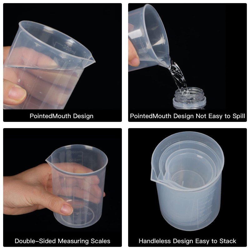 5 Pack Plastic Measuring Jugs, Transparent Lab Graduated Beakers, Heat