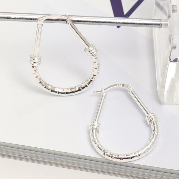 LeCalla Real 925 Sterling Silver Hoop Earrings Drop Shape Jewelry