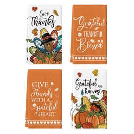 Artoid Mode Grateful Corn Pumpkin Turkey Thanksgiving Kitchen Towels Dish Towels, 18x26 Inch Farmhouse Holiday Thankful Decoration Cleaning Set of 4