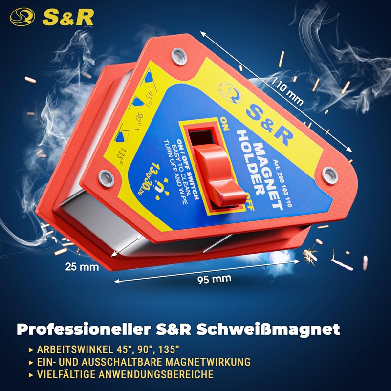 S&R Welding Magnet with On/Off Switch, Angle Magnet with High