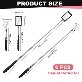 GGSTDDUP 6 Pcs Telescoping Inspection Mirror,Retractable Round Mechanical Mirror Tool,Under Vehicle Square Inspection Mirror,Car Visual Reflector,Retractable Detection Mirror Repair Tool