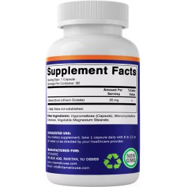 Vitamatic Lithium Orotate 20mg, 90 Capsules - Veggie Caps, Non-GMO, Gluten Free