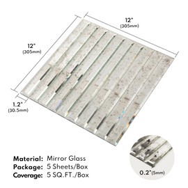 Lovdeco Peel and Stick Antique Mirror Strip Tile, 1.2 x 12 Inch Strip Mirror Tiles for Kitchen Backsplash and Bathroom Wall (5 Pieces, 5 SQ.FT.)