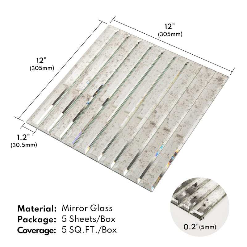 Lovdeco Peel and Stick Antique Mirror Strip Tile, 1.2 x