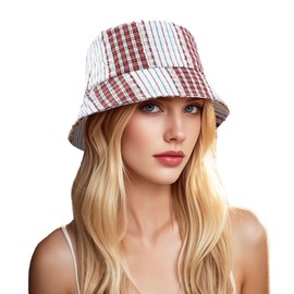 DOCILA Tartan Plaid & Stripe Bucket Hat Women Color Block Striped Patchwork Fisherman Hats Japanese Style Summer Sunshade Cap