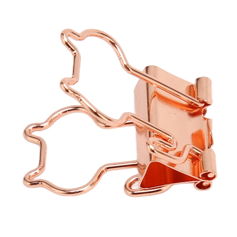 100 Pcs Binder Clips Metal Hollow Cat Shape Rose Gold