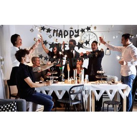 Happy New Year Banner, Black Glitter New Year’s Eve Party Banner, 2022 New Year Banner for Happy New Year Party Decorations, Hello 2022, New Year's Eve Party Supplies, 2022 New Year Decorations