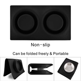 Dog Bowls with Mat, Cat Water Food Mat Bowl (13.5oz Each) in No Spill Non-Skid Silicone Mat, Double Pet Feeder Bowl Set for Puppy, Cats, Small Medium Dogs (Square, Black)