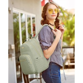 VANKANY School Backpack for Teen Girls, Cute Laptop Backpack Purse with Charging Hole for Women Work Travel Commute University College Bookbag, Green