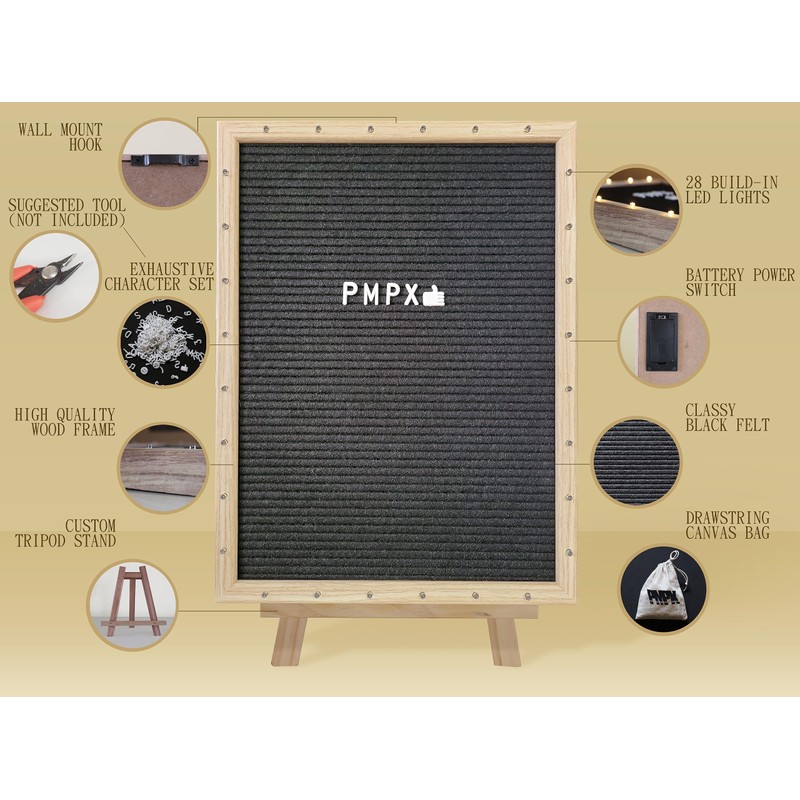 Letter Board THE ORIGINAL Black Felt Board with Stand, Built-in