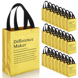 Sweetude 25 Pcs Difference Maker Thank You Gift Bags Bulk Reusable Thank You Goodie Candy Bags with Handle Non Woven Foldable Handbag for Wedding Baby Shower Graduation Gifts Party Favors(Gold)