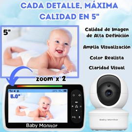 Baby Camera, Baby Monitor with Large 5 Inch HD Display and 3000mAh Surveillance Camera for Babies, Night Vision, Bi-Directional Intercom, Baby Monitor with Songs