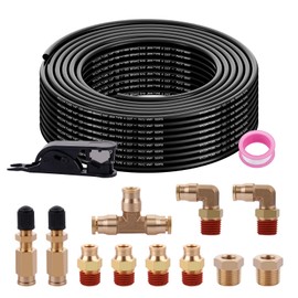 Boeray 50FT 1/4 Air Hose Brass Fittings Kit 11pcs 1/4" OD Quick Push to Connect DOT Brass Fittings 1/4 SAE J844 PA12 Nylon Air Line Tubing with Cutter for Air Suspension Kit Truck Trailer Brake System