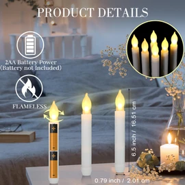 Macarrie 108 Pieces Flameless LED Taper Candles Battery Operated Candles, Flickering Light, Electric Handheld Candlesticks for Church Party Weddings Birthdays Decorations(White, Warm White Light)