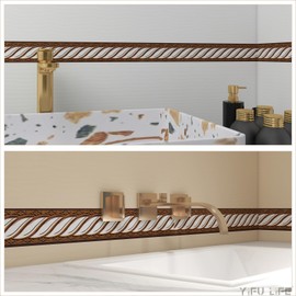 YIFU LIFE Peel and Stick Wallpaper Border, Brown/White Removable Self Adhesive Waterproof Wall Border Tiles Stciker for Home Kitchen Bathroom Decor 2''x32.8ft