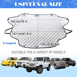 Car Windscreen Cover, Ultra Thick Car Windscreen Cover with 6 Magnets, Car Window Cover, Foldable, Winter Windscreen for Sun, UV, Dust, Snow, Ice (193 x 126 cm)