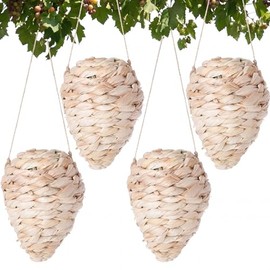 4 Pack Corn Woven Fake Wasp Nest Decoy, 6.3 Inch Hornet Nest Decoy Waterproof Realistic Hornet fake Bee Hive for Outdoor Garden Patio