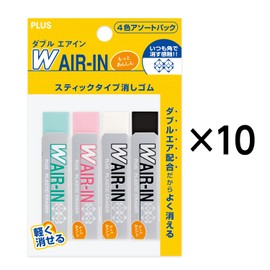 Plus ER-060WN-4P 36-946 Double Air-In Eraser x10, Safer, 0.6oz (16g), 40 Pieces, Assorted Colors