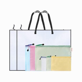 Tutuxio 8pcs Art Portfolio Storage Bags with Zipper, 3 Size 19x25in with Handle A3 A5 Mesh Folder Organizers Posters Artwork Transparent Bag for Poster Board, Painting, Bulletin Boards