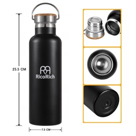 RicoRich Sports Bottle Vacuum Insulated Double Stainless Steel Bottle 25.4 fl oz (750 ml) & 16.9 fl oz (500 ml)