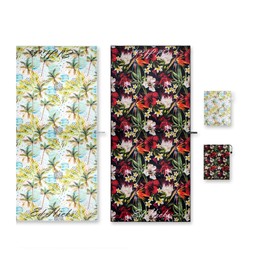 Ed Hicks- Small Microfibre Gym Towels for Women (40x80cm) — Compact, Quick Dry Sports Towel – Ideal Sweat Towel for Cardio, Cycling, Strength Training, Yoga and Running (1 Tropical Flowers and 1 Palm)