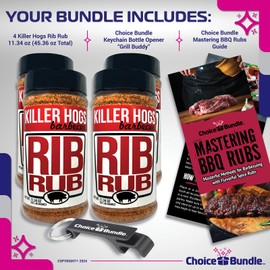 Killer Hogs Rib Rub Premium BBQ Barbecue Spice Seasoning 4 pk (45.36 oz) + Guide & Bottle Opener (6 Items)!