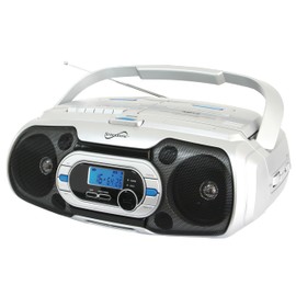 Supersonic SC-729BT Top Loading Programmable MP3/CD Boombox Player, Bluetooth, Cassette Recorder, FM Radio, USB/Aux Input, LCD Display, Rod Antenna, Bass Boost, Dual Voltage, Battery Option