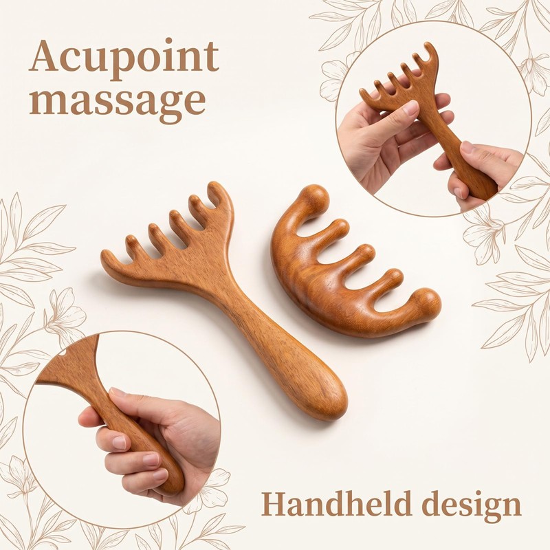 3 Pack Wooden Head Massager Scalp, Wooden Head Massager for