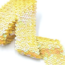 YOOGCORETT 2 Yards Yellow Elastic Sequin Ribbon Trim Glitter Metallic Stretch Flat Sequin for Sewing Dress Costume Embellishments Headband and Crafts Sequin 1.8"Inch