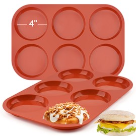 JOERSH 2-PK Silicone Egg Mold for Breakfast Sandwiches 4" Jumbo Size Muffin Top Pan, Non-Stick Round Silicone Molds for Baking Hamburger Bun, Eggs and More