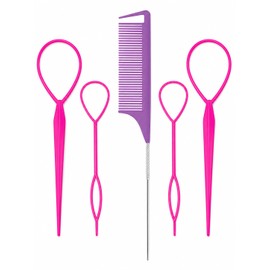 5 Piece Hair Braiding Tools Set with Rat Tail Comb and Topsy Tail