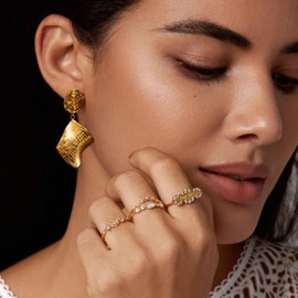 Colkiow Gold Dangle Earrings for Women Statement Earrings Hammered Drop Dangle Earrings for Women Gold Earrings for Women Trendy, Stainless Steel, No Gemstone