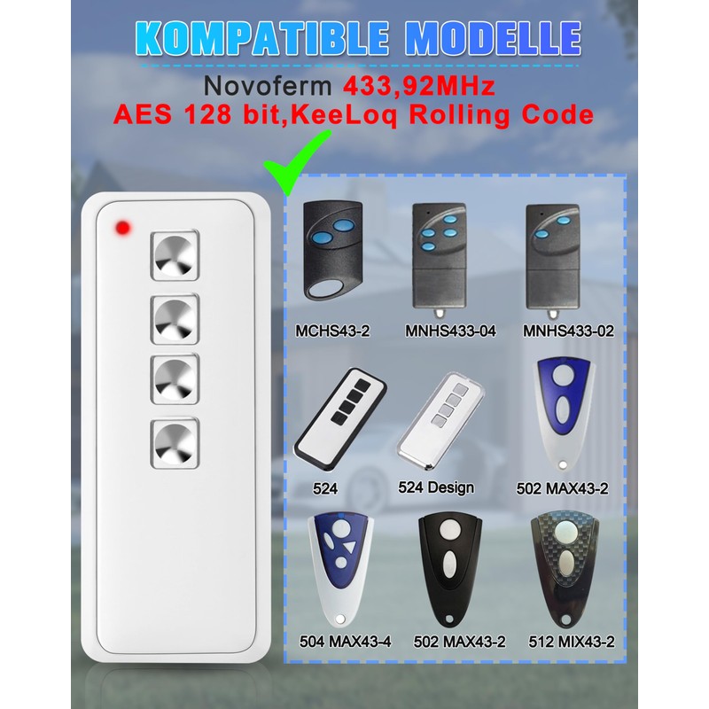 Selridasia 433Mhz Garage Door Opener Remote Control Replacement for Novotron