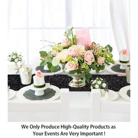 ShinyBeauty Table Runner 48 Inches Long Sequin Black Table Runner Small Sparkle Tassels Table Runners Dining Table Runners Wedding Decor Sequence Linen Fabric Sequins Table Overlay for Birthday Party