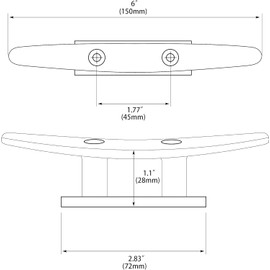 Boat Cleats Stainless Steel Boat Cleat 6 Inch 316 Stainless Steel Boat Cleats Flat Top Open Base Cleat Boat Dock Cleats 6 Inch Boat Rope Cleat Boat Mooring Cleat pack of 2 (316 Stainless Steel-Black)