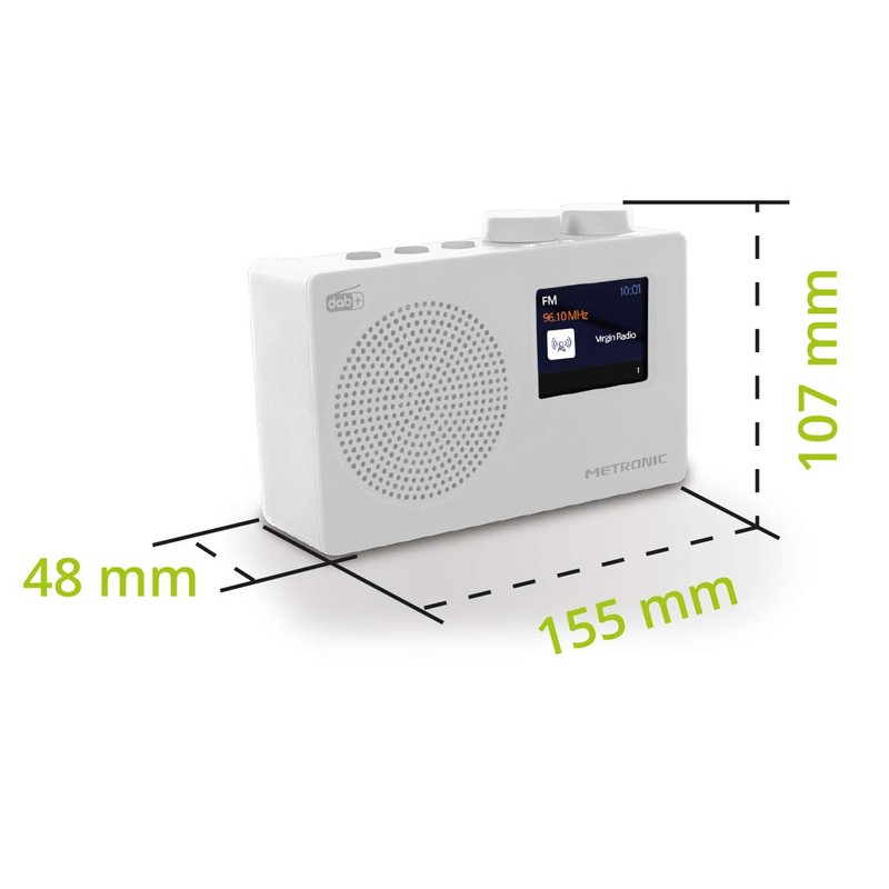 METRONIC 477252 DAB Radio (DAB+, FM, Portable, Block Design) White