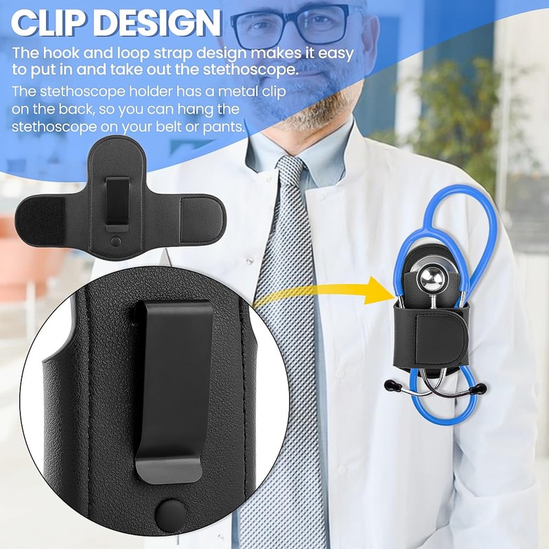Loyanger Stethoscope Holder Clip, PU Leather Stethoscope Holster Clips Holder
