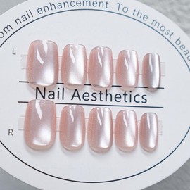 Medium Press on Nails Pink Fake Nails Square False Nails with Glitter Design Acrylic Artificial Nails Glossy Glue on Nails Full Cover Stick on Nails for Women Manicure Art 24Pcs