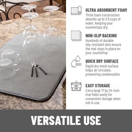 Microfibre Dish Drying mat XL for Kitchen Draining Board Mat Washing Up Drying Mat Super Absorbent Quick Drying 46cm x 60 cm Grey