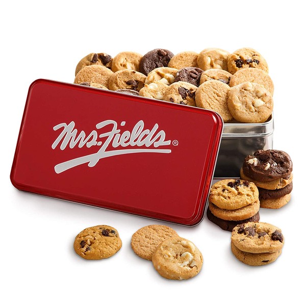 Mrs. Fields Signature 30 Nibbler-Bite Size Cookies Tin Includes 5 Different Flavors - Perfect Gift for any Holiday or Occasion