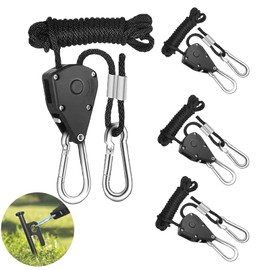 KEELYY 4 Stück Ratchet Hanger Seilratsche mit Haken Verstellbarer Seilaufhänger Seilzugratsche Einstellbare Seil Ratsche Grow Lampe Aufhänger Rope Ratchet 2M,1/8 Zoll für Pflanzenventilator Zimmerpfla