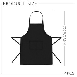 EUPSIIU 4 Pcs Kitchen Apron, Adjustable Bib Chef Aprons with 2 Pockets Cooking Apron Unisex Women Men Aprons for Home Kitchen, Restaurant, Coffee House, Baking Gardening BBQ, Painting, 60*70cm (Black)