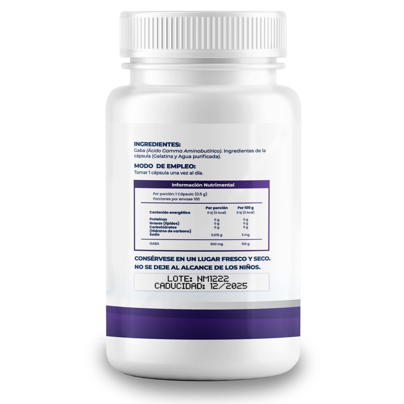Gaba 500mg - 100 Capsulas. Ácido Gamma Aminobutírico - Pure