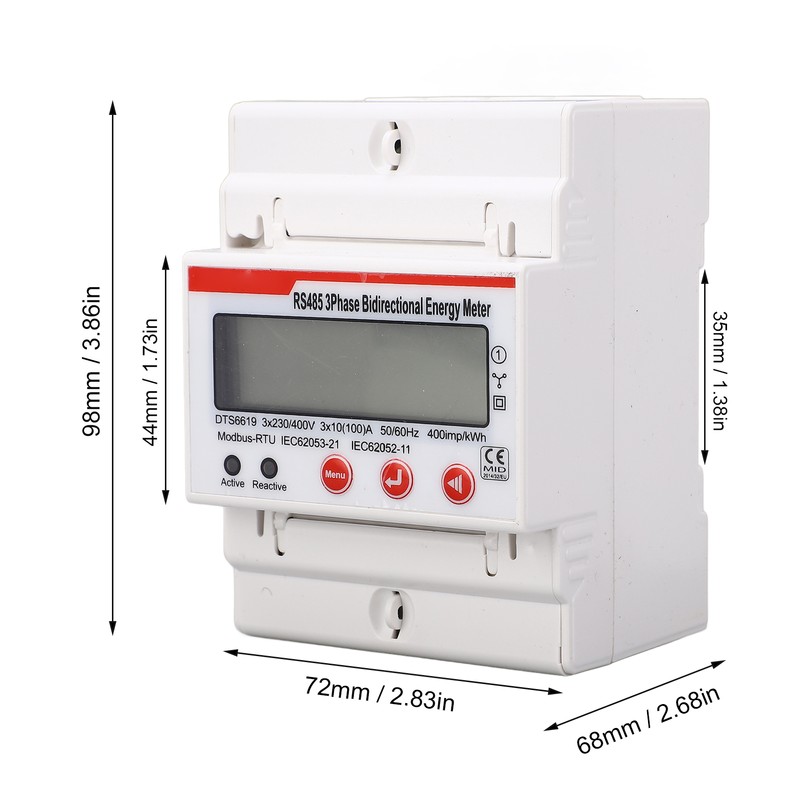 DIN Rail Power Meter 3 Phase 4 Wires Multifunctional LCD