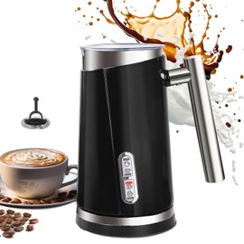Huogary 4-in-1 Milk Frother, Electric Milk Frother and Steamer, Automatic Milk Steamer for Warm and Cold Milk Foam(4.4oz), Milk Warmer (10oz) and Frother for Coffee, Latte, Cappuccino Black
