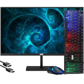 MTG 22 inch 1080p LED Desktop Laptop Monitor - Full HD, 75Hz, 3ms, VESA Mountable, HDMI, VGA, Bezel Less and Ultra-Light Sleek Thin Design with RGB Keyboard and Mouse Combo for Home and Office