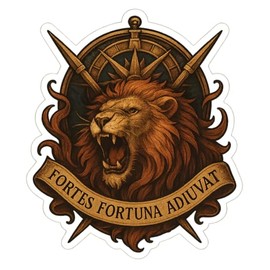 Fortes Fortuna Adiuvat Lion with Compasses Epic Fantasy Art Sticker (2.75" x 3.25")